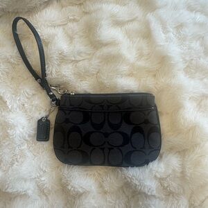 Coach Black Signature Logo Wristlet with Leather Strap
